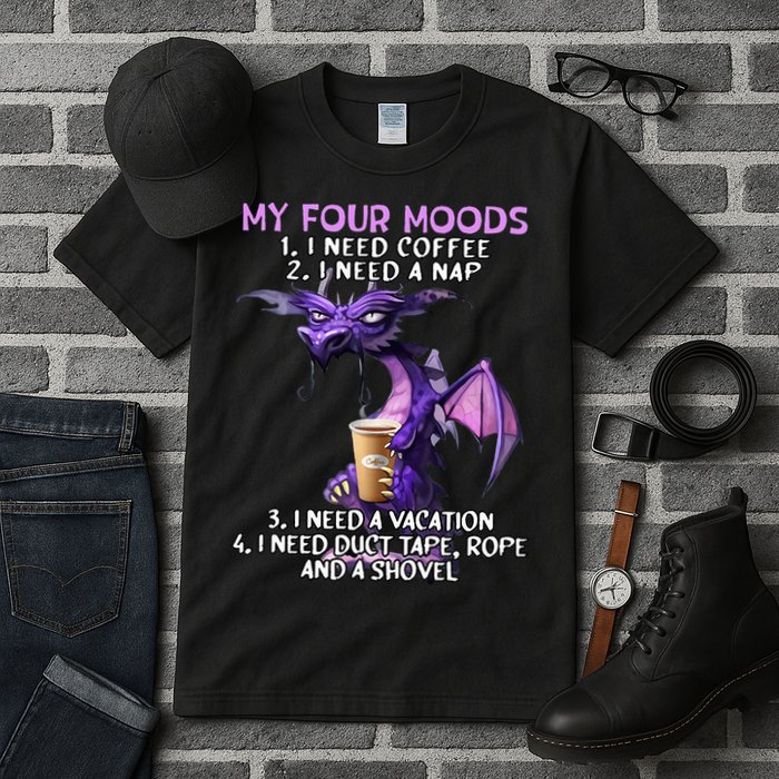 My Four Moods I Need Coffee I Need A Nap Dragon Tall T-Shirt
