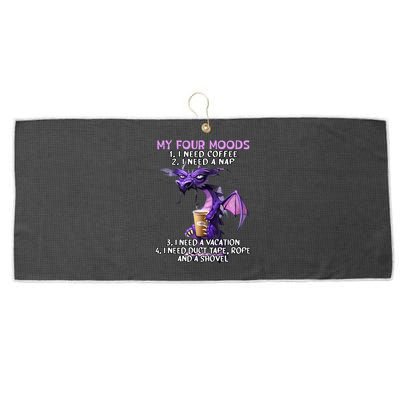 My Four Moods I Need Coffee I Need A Nap Dragon Large Microfiber Waffle Golf Towel
