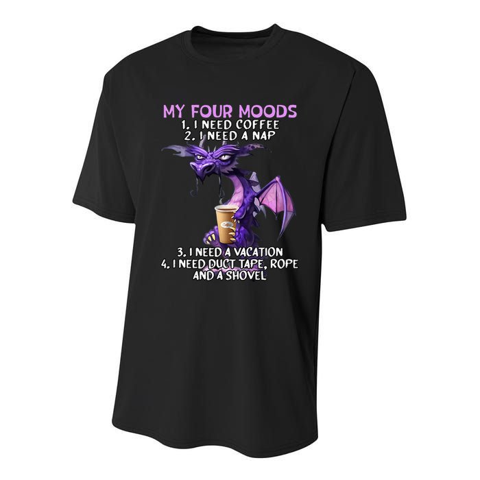 My Four Moods I Need Coffee I Need A Nap Dragon Youth Performance Sprint T-Shirt