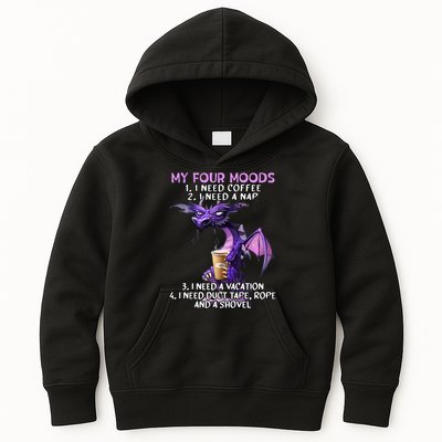 My Four Moods I Need Coffee I Need A Nap Dragon Kids Hoodie