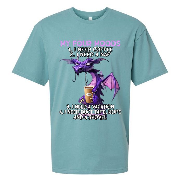 My Four Moods I Need Coffee I Need A Nap Dragon Sueded Cloud Jersey T-Shirt