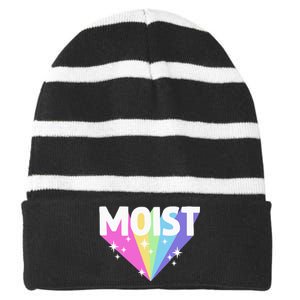 Moist Funny Meme Offensive Weird Cool Hilarious Humorous Striped Beanie with Solid Band