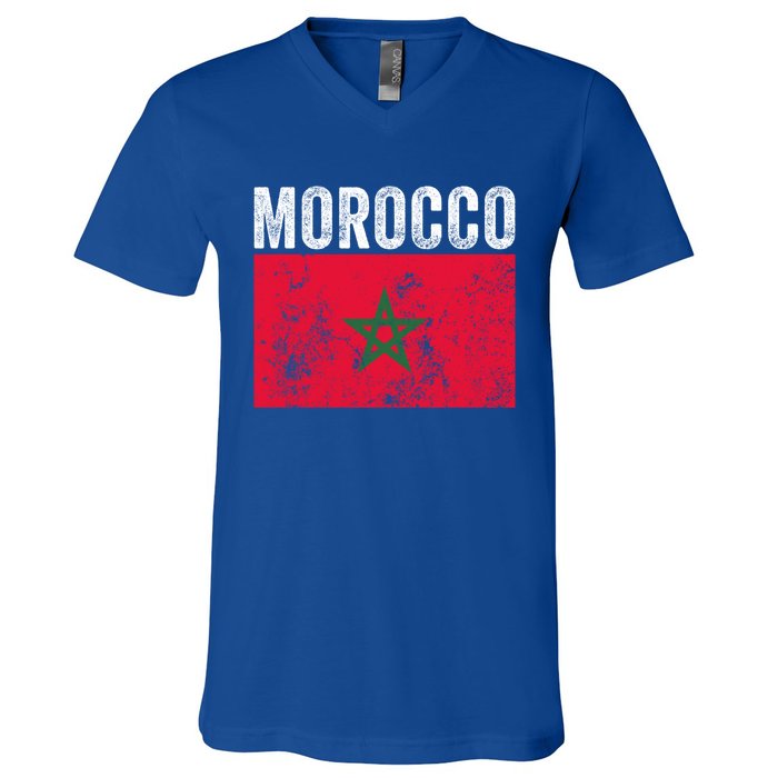 Morocco Flag Moroccan Soccer Supporter Cool Gift V-Neck T-Shirt