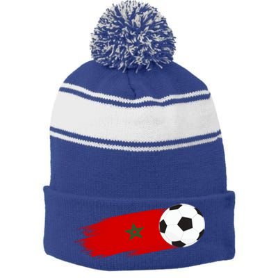 Morocco Flag Moroccan Soccer Supporter Funny Gift Stripe Pom Pom Beanie