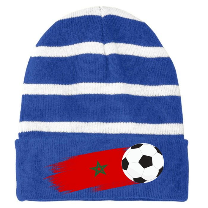 Morocco Flag Moroccan Soccer Supporter Funny Gift Striped Beanie with Solid Band