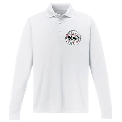 Mama Floral Mom Flower Mother's Day Performance Long Sleeve Polo