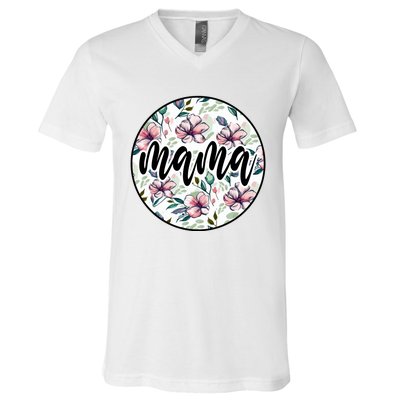 Mama Floral Mom Flower Mother's Day V-Neck T-Shirt