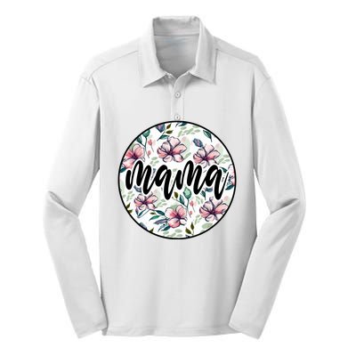 Mama Floral Mom Flower Mother's Day Silk Touch Performance Long Sleeve Polo