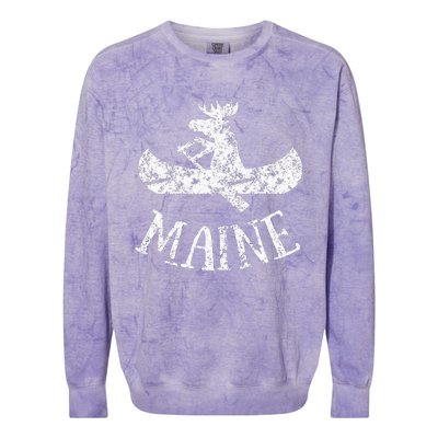 Maine Funny Moose Canoe Vacation Colorblast Crewneck Sweatshirt