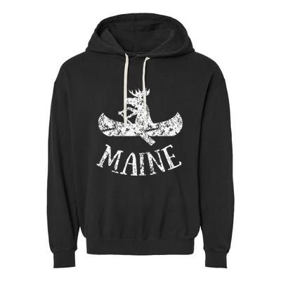 Maine Funny Moose Canoe Vacation Garment-Dyed Fleece Hoodie