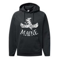 Maine Funny Moose Canoe Vacation Performance Fleece Hoodie