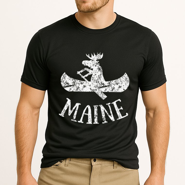 Maine Funny Moose Canoe Vacation Cooling Performance Crew T-Shirt