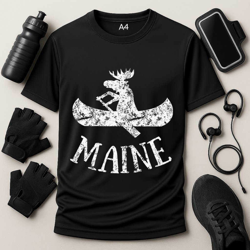Maine Funny Moose Canoe Vacation Cooling Performance Crew T-Shirt