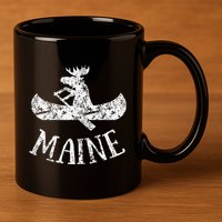 Maine Funny Moose Canoe Vacation 11oz C Handle Ceramic Mug