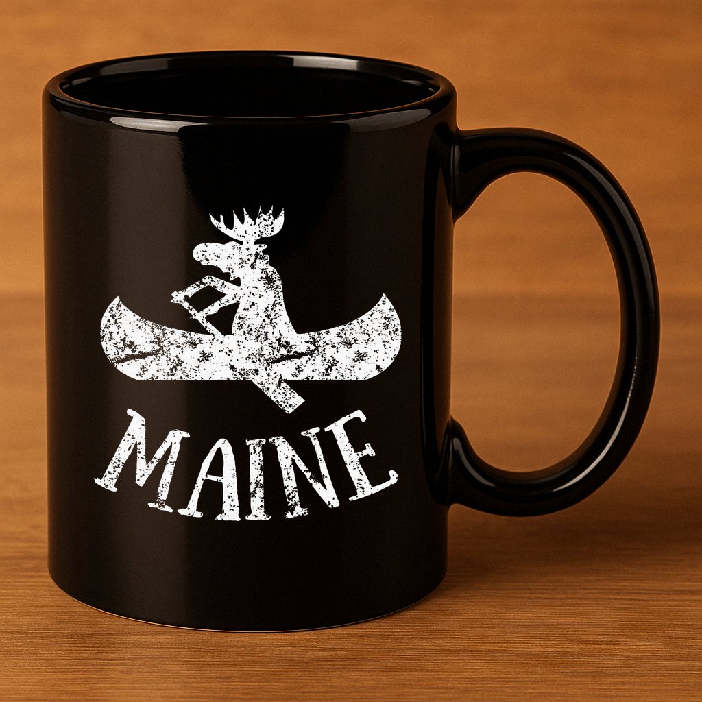 Maine Funny Moose Canoe Vacation 11oz C Handle Ceramic Mug