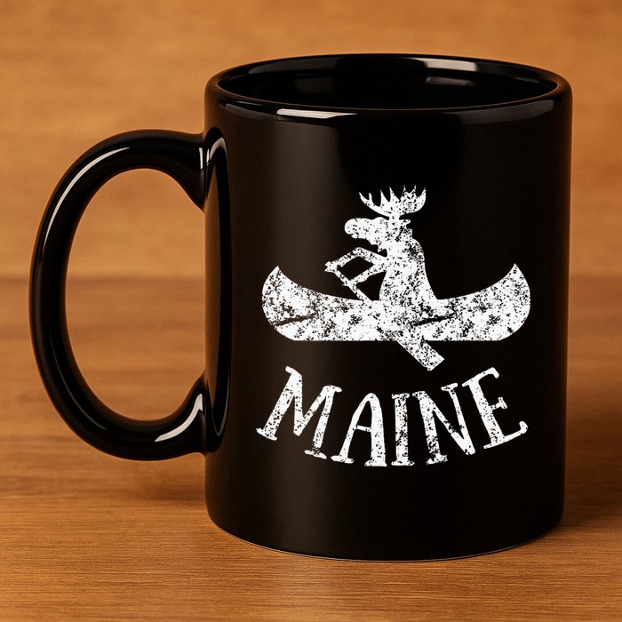 Maine Funny Moose Canoe Vacation 11oz C Handle Ceramic Mug