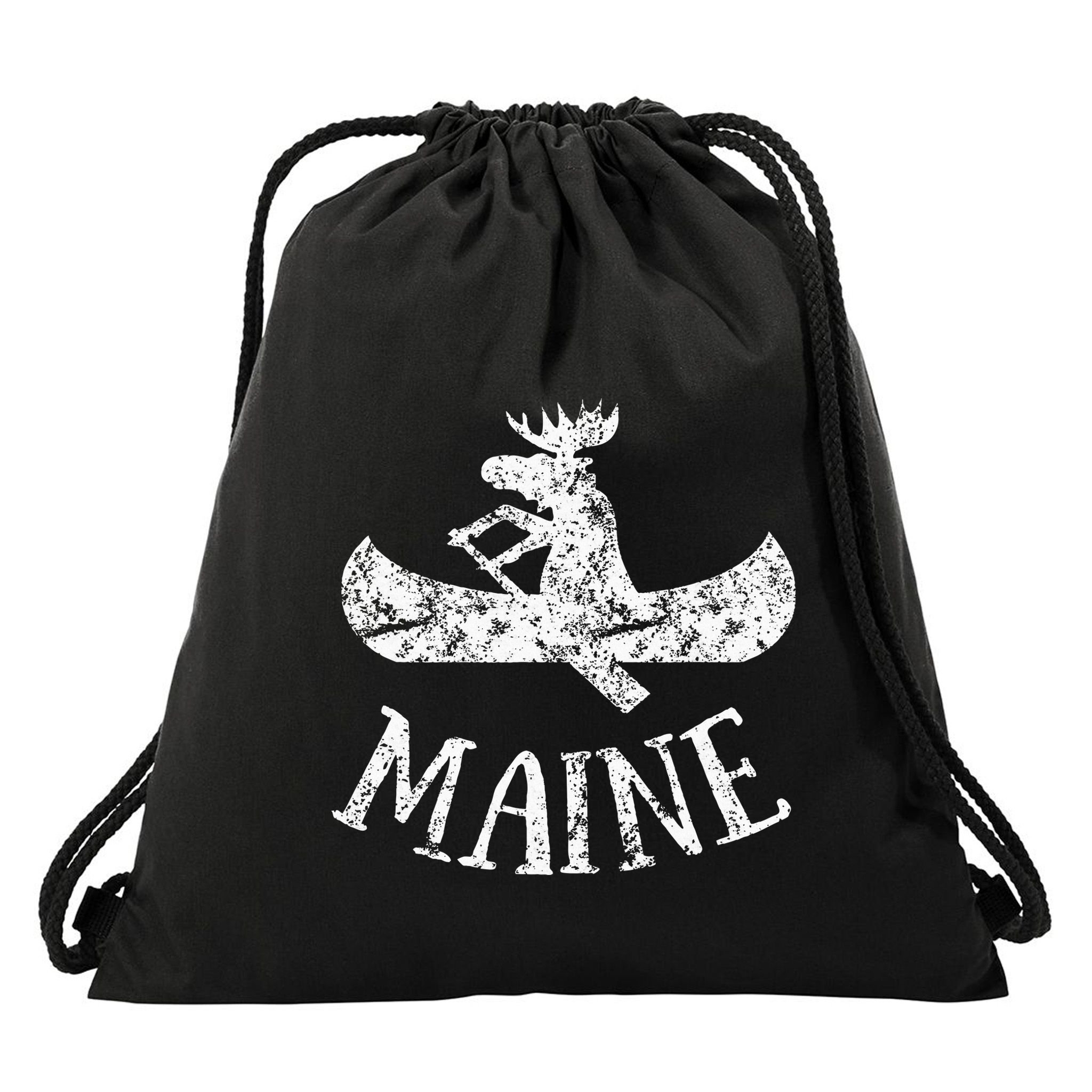 Maine Funny Moose Canoe Vacation Drawstring Bag