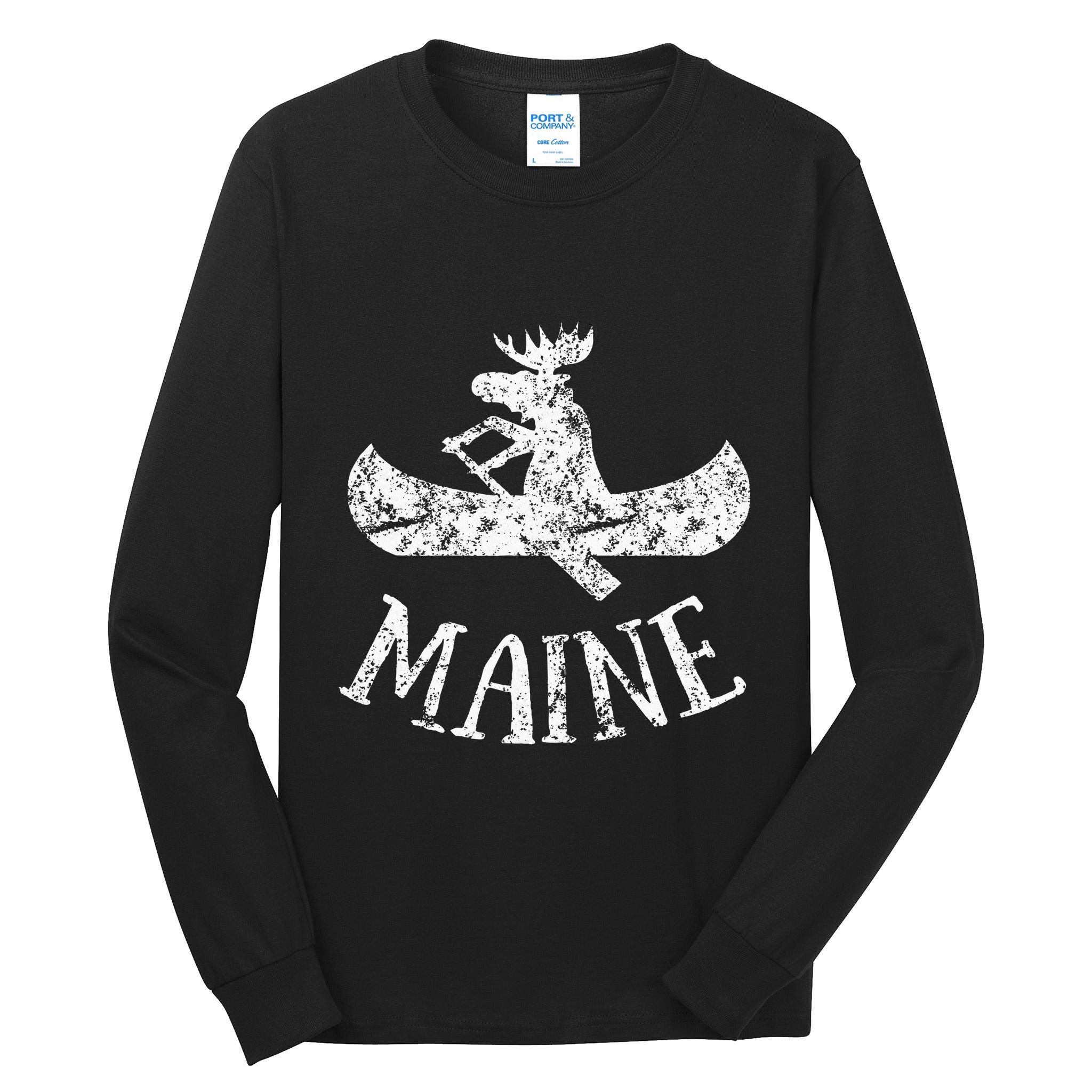 Maine Funny Moose Canoe Vacation Tall Long Sleeve T-Shirt