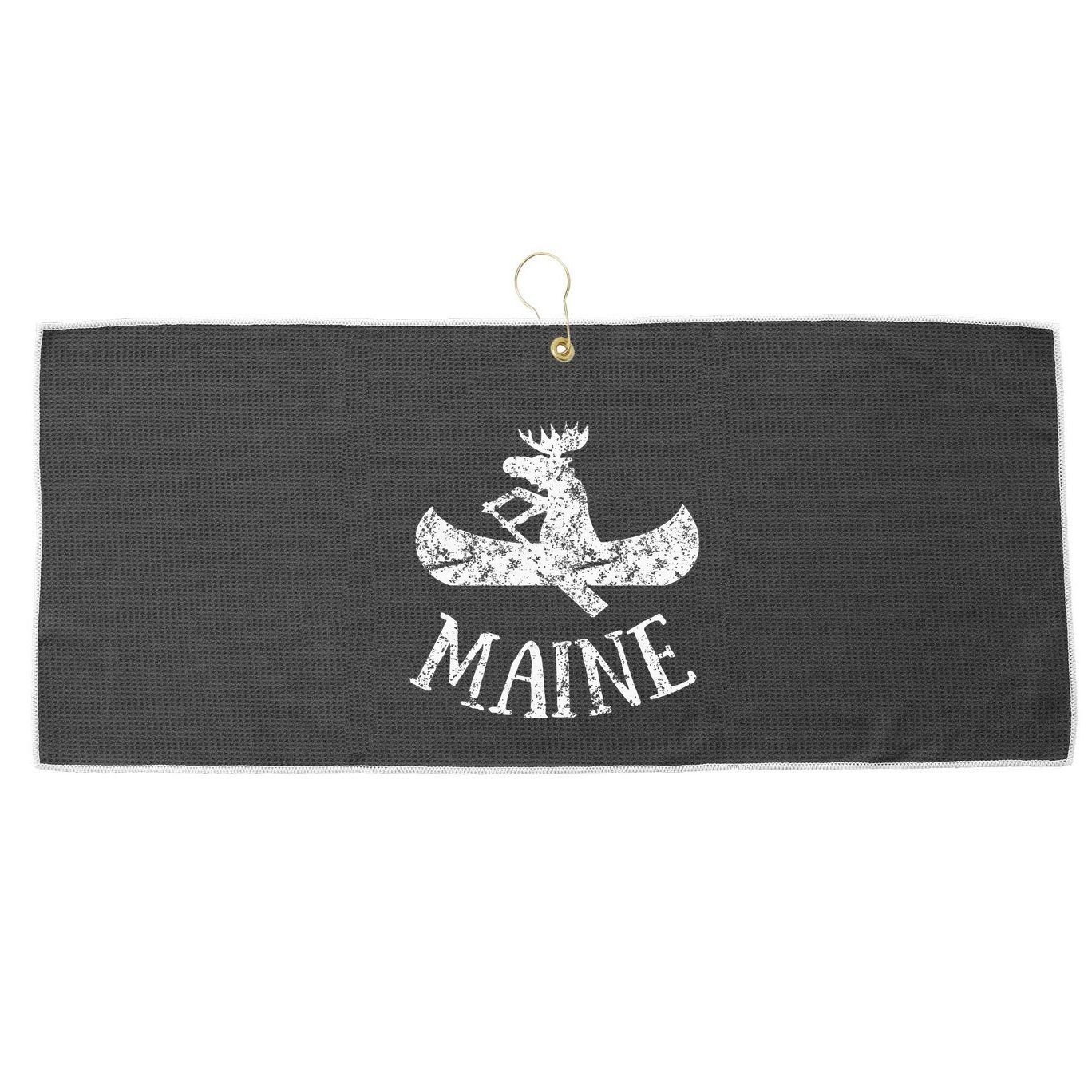 Maine Funny Moose Canoe Vacation Large Microfiber Waffle Golf Towel