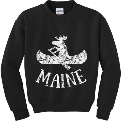 Maine Funny Moose Canoe Vacation Kids Sweatshirt