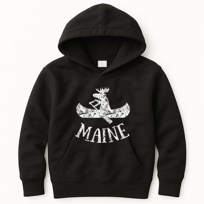 Maine Funny Moose Canoe Vacation Kids Hoodie