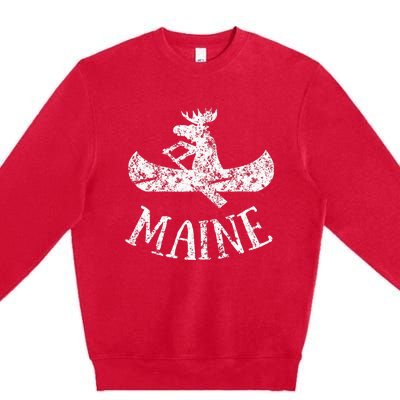 Maine Funny Moose Canoe Vacation Premium Crewneck Sweatshirt