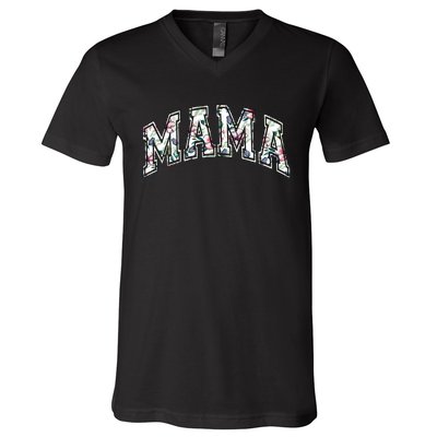 Mama Floral Mom Flowers Mother's Day V-Neck T-Shirt