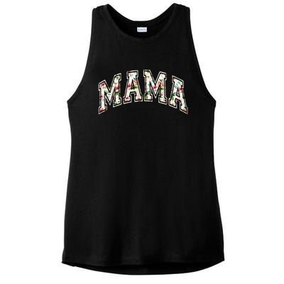 Mama Floral Mom Flowers Mother's Day Ladies PosiCharge Tri-Blend Wicking Tank