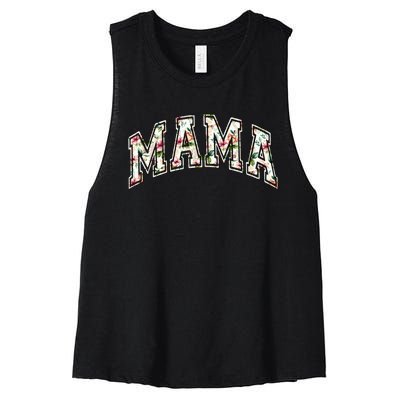 Mama Floral Mom Flowers Mother's Day Women's Racerback Cropped Tank