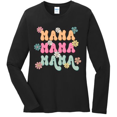 Mama Flowers Mother's Day Mom Floral Ladies Long Sleeve Shirt
