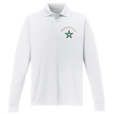 Morocco Flag Performance Long Sleeve Polo