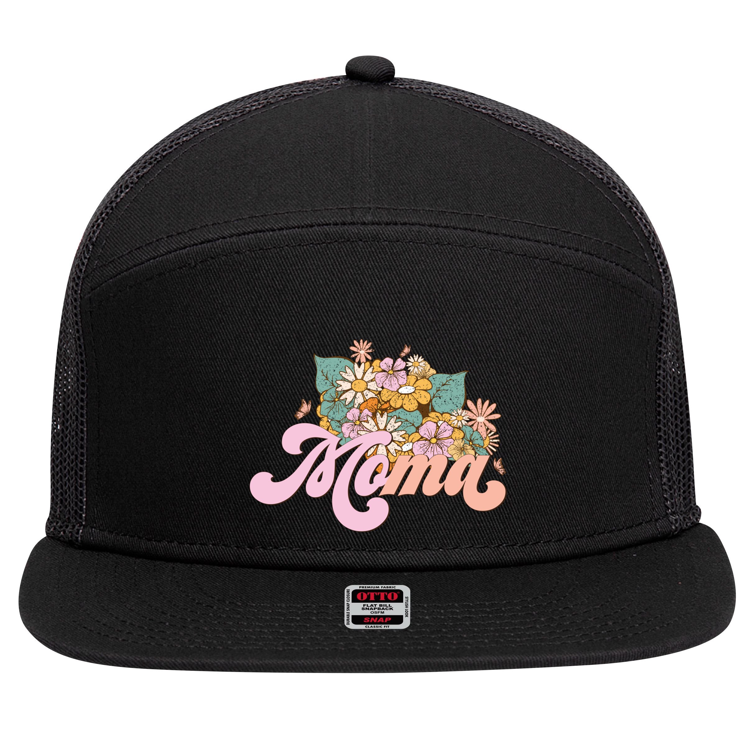 Moma Flower Mom Happy MotherS Day Gift 7 Panel Mesh Trucker Snapback Hat
