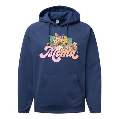 Moma Flower Mom Happy MotherS Day Gift Performance Fleece Hoodie