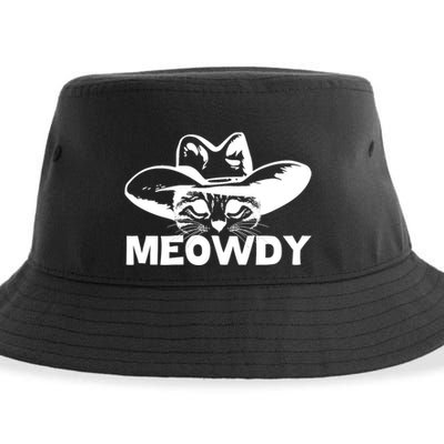 Meowdy Funny Mashup Between Meow And Howdy Cat Meme Cool Gift Sustainable Bucket Hat