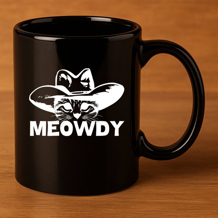 Meowdy Funny Mashup Between Meow And Howdy Cat Meme Cool Gift 11oz C Handle Ceramic Mug