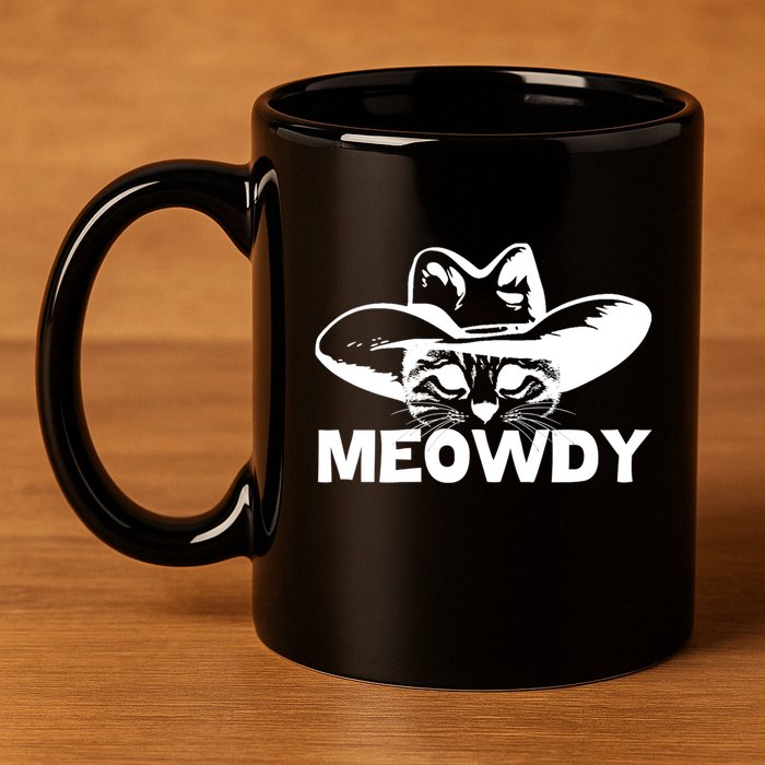 Meowdy Funny Mashup Between Meow And Howdy Cat Meme Cool Gift 11oz C Handle Ceramic Mug