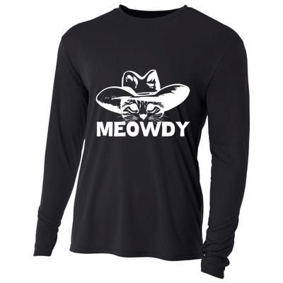 Meowdy Funny Mashup Between Meow And Howdy Cat Meme Cool Gift Cooling Performance Long Sleeve Crew