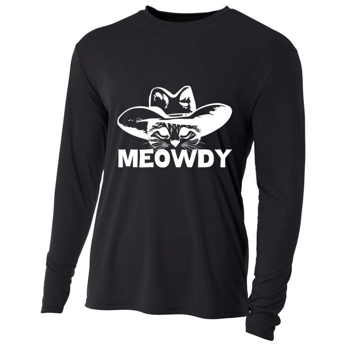 Meowdy Funny Mashup Between Meow And Howdy Cat Meme Cool Gift Cooling Performance Long Sleeve Crew