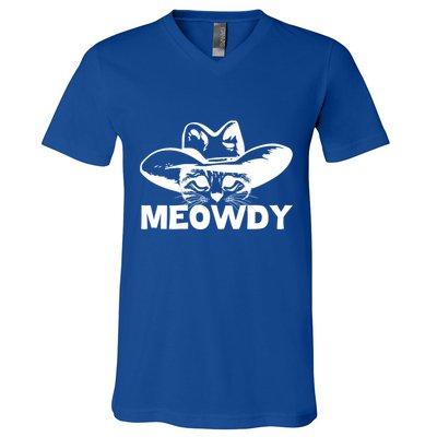 Meowdy Funny Mashup Between Meow And Howdy Cat Meme Cool Gift V-Neck T-Shirt
