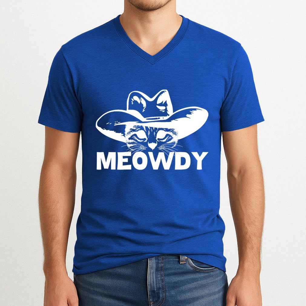 Meowdy Funny Mashup Between Meow And Howdy Cat Meme Cool Gift V-Neck T-Shirt