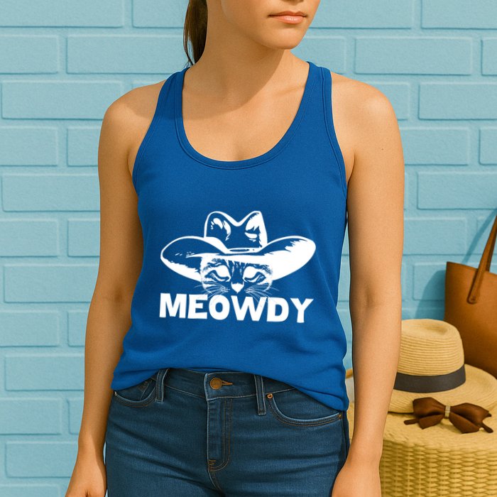 Meowdy Funny Mashup Between Meow And Howdy Cat Meme Cool Gift Womens Tank Top
