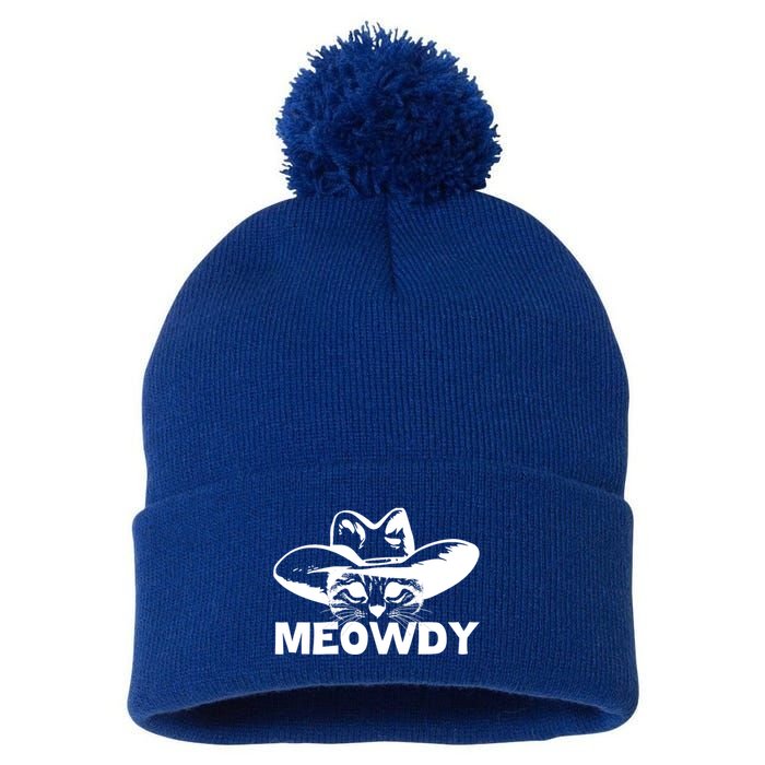 Meowdy Funny Mashup Between Meow And Howdy Cat Meme Cool Gift Pom Pom 12in Knit Beanie
