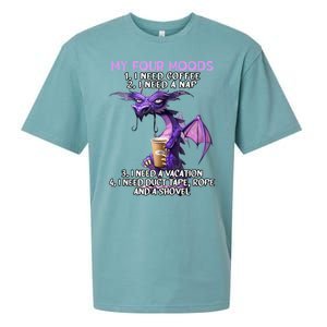 My Four Moods I Need Coffee I Need A Nap Dragon Coffee Lover Sueded Cloud Jersey T-Shirt