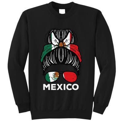 Mexico Flag Mexican Girl Hairbun Football Soccer Fan Women Sweatshirt