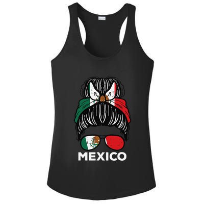 Mexico Flag Mexican Girl Hairbun Football Soccer Fan Women Ladies PosiCharge Competitor Racerback Tank