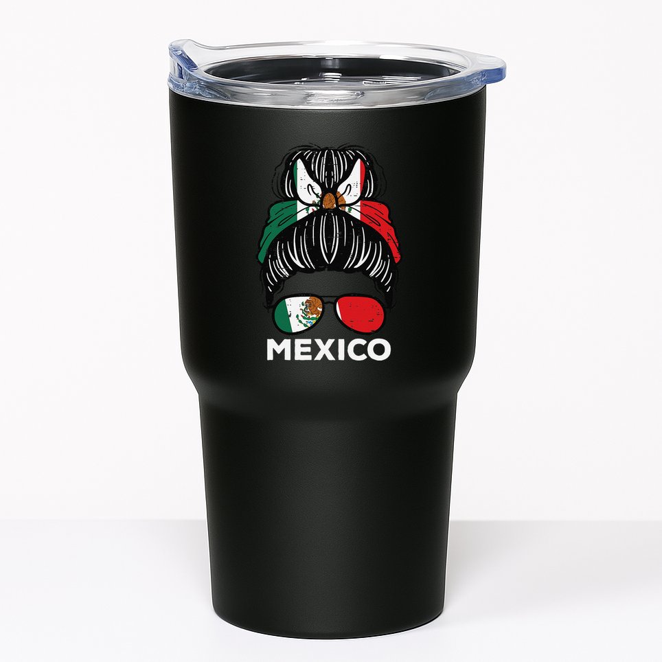 Mexico Flag Mexican Girl Hairbun Football Soccer Fan Women Tumbler
