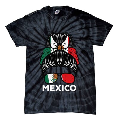 Mexico Flag Mexican Girl Hairbun Football Soccer Fan Women Tie-Dye T-Shirt
