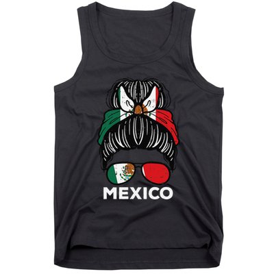 Mexico Flag Mexican Girl Hairbun Football Soccer Fan Women Tank Top