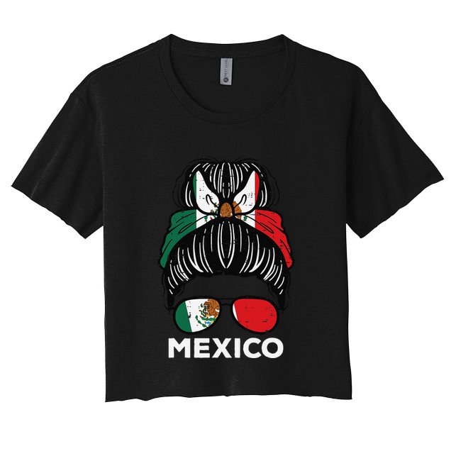 Mexico Flag Mexican Girl Hairbun Football Soccer Fan Women Crop Top