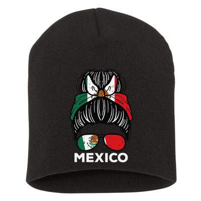 Mexico Flag Mexican Girl Hairbun Football Soccer Fan Women Short Acrylic Beanie